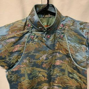 Blue brocade qipao/cheongsam